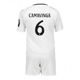 Fotbalové Dres Real Madrid Eduardo Camavinga #6 Dětské Domácí 2024-25 Krátký Rukáv (+ trenýrky)